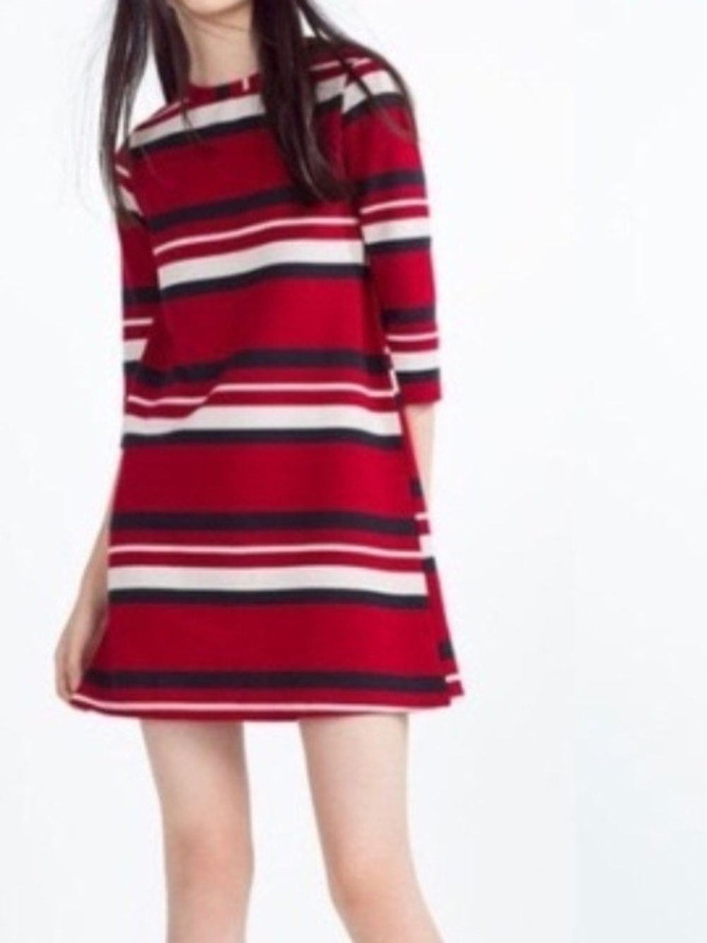 Zara Trafaluc Red, Navy & White Striped Mini Dress